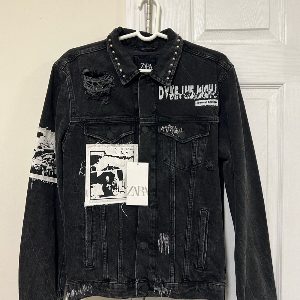 Zara Mens Black Denim Cotton Jacket